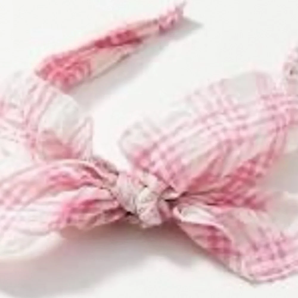 Anthropologie Pink Gingham Bow Headband